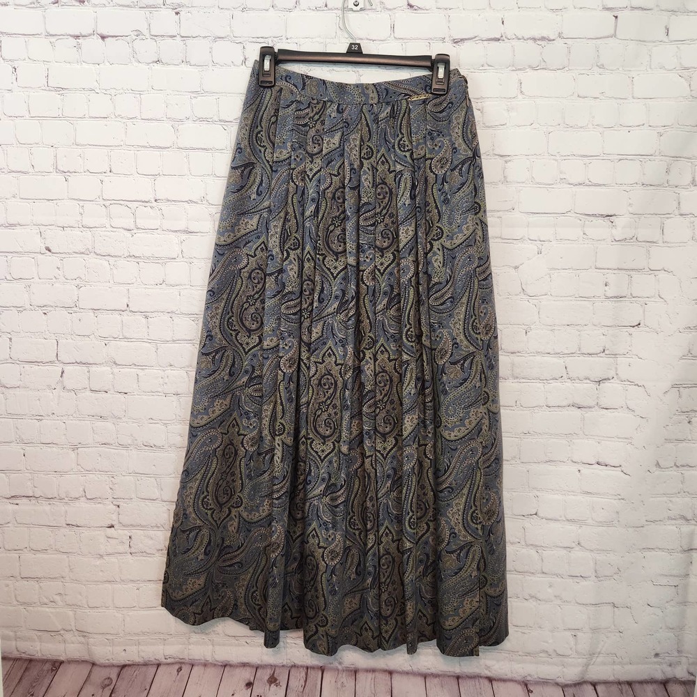 Maxi Paisley Print Skirt in Blue and Olive